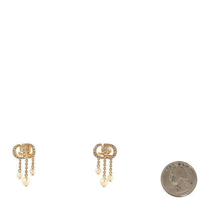 Dior Pearl Crystal Petit CD Drop Earrings Gold
