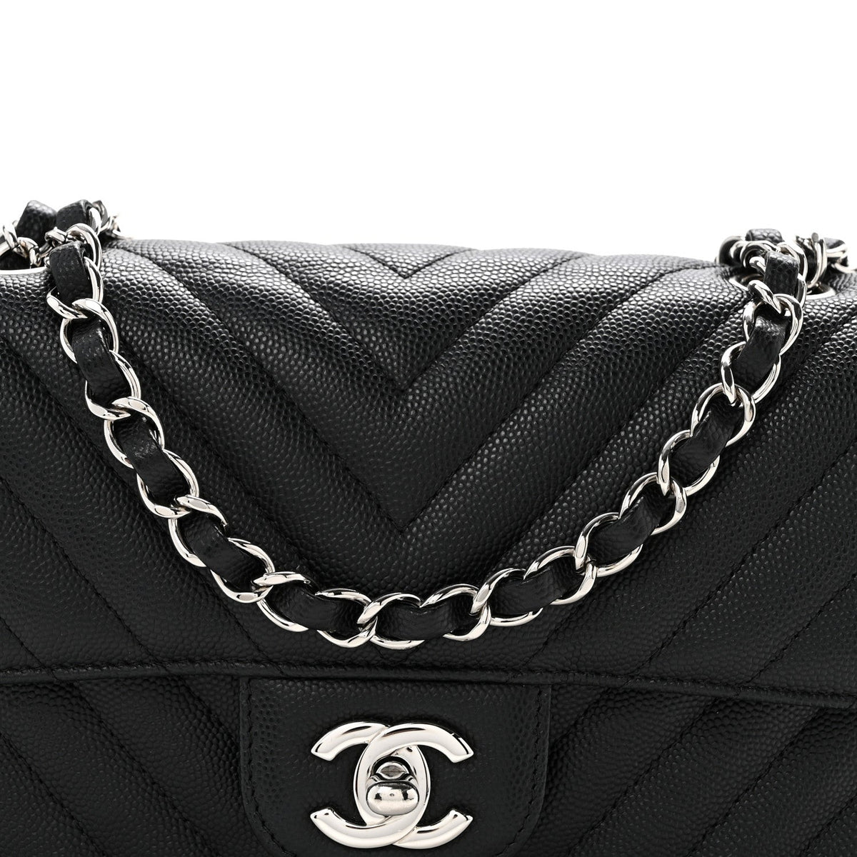 Chanel Caviar Chevron Quilted Mini Rectangular Flap Black