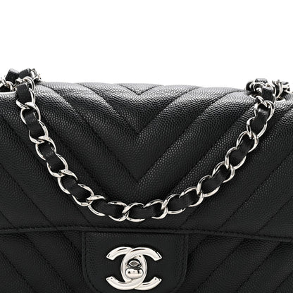 Chanel Caviar Chevron Quilted Mini Rectangular Flap Black