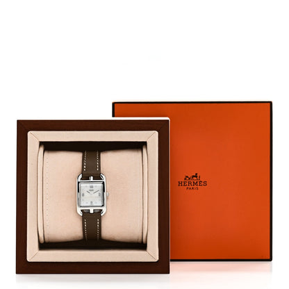 Hermes Stainless Steel Diamond Mother of Pearl Women's 23mm Cape Cod Watch Etoupe