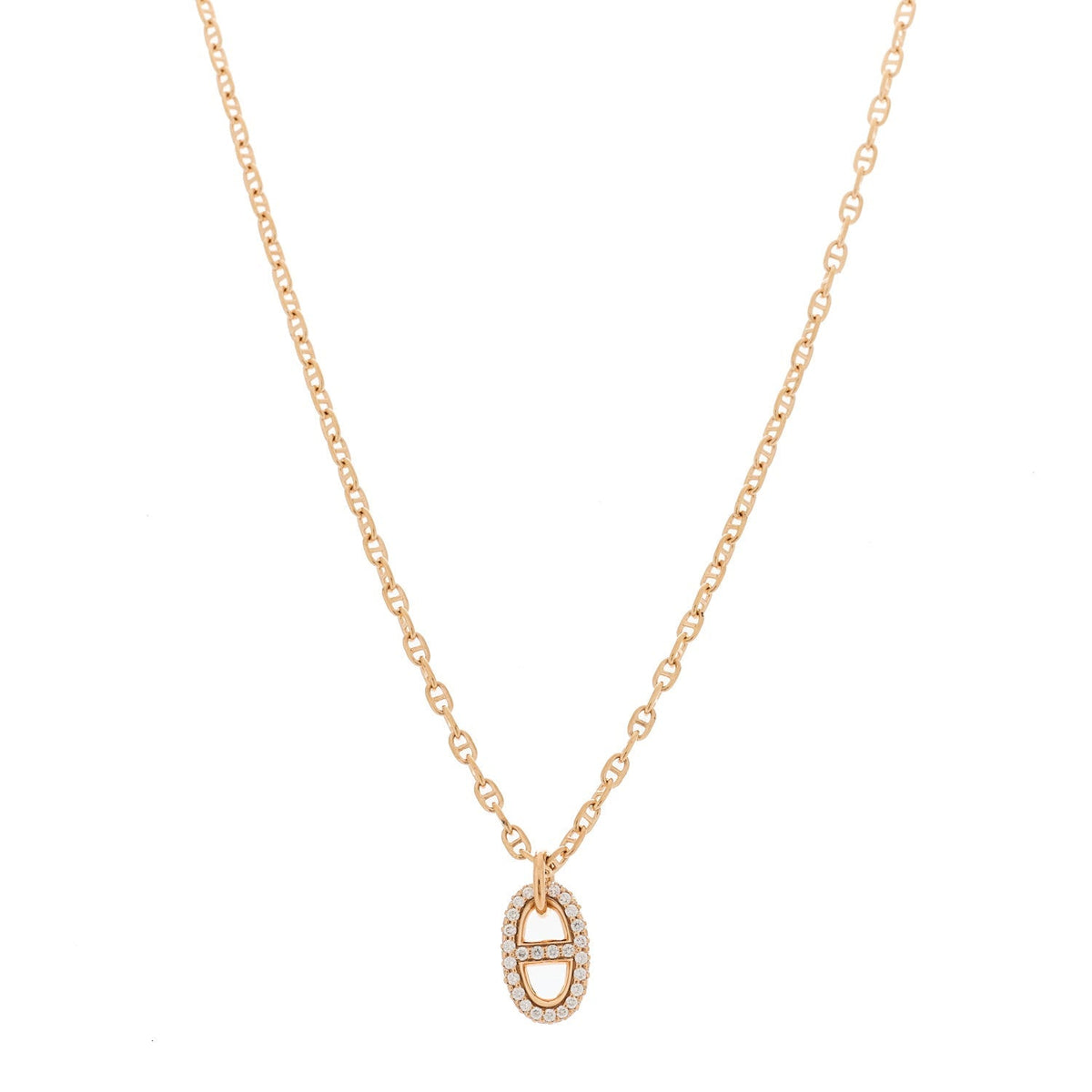 Hermes 18K Rose Gold Diamond .45ct PM New Farandole Pendant Necklace