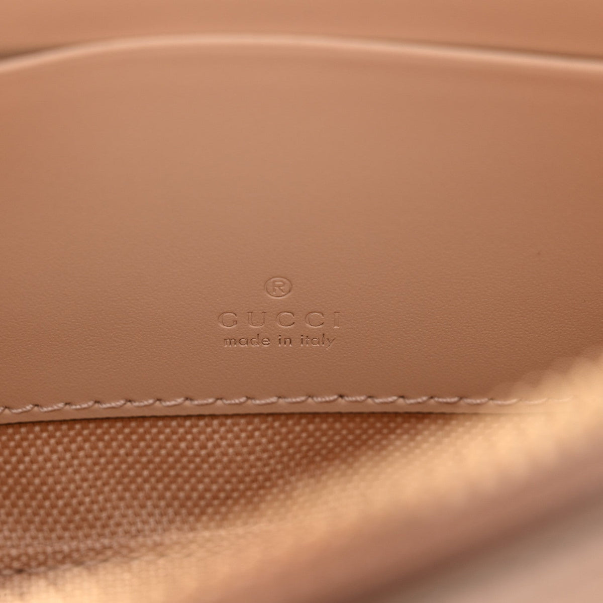 Gucci Calfskin GG Super Mini Debossed Chain Wallet Light Beige
