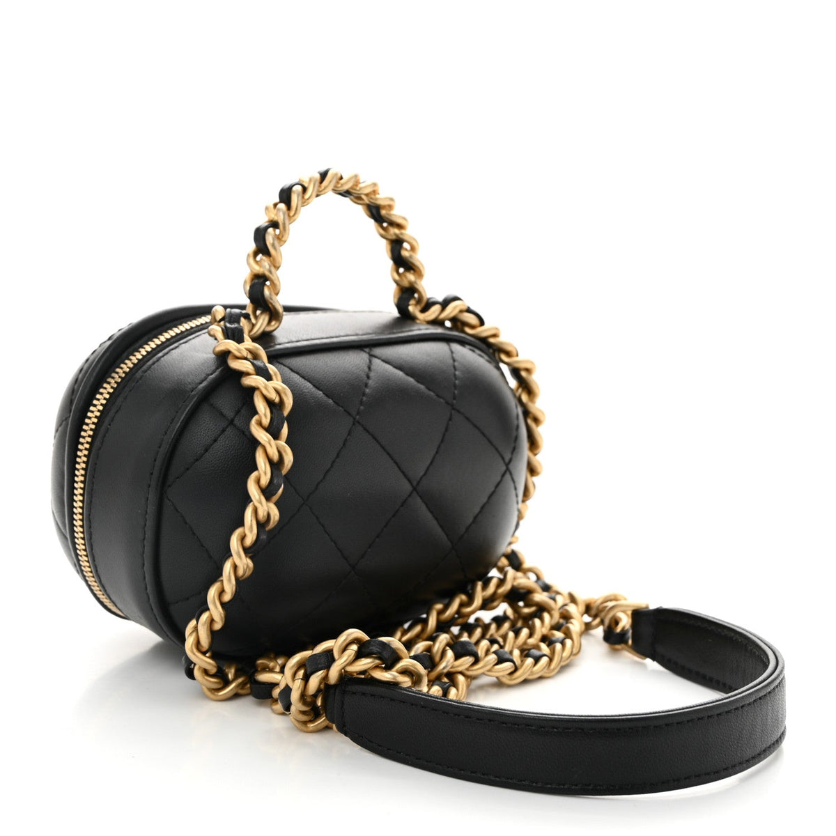 Chanel Lambskin Quilted CC Bubble Vanity Case With Chain Black