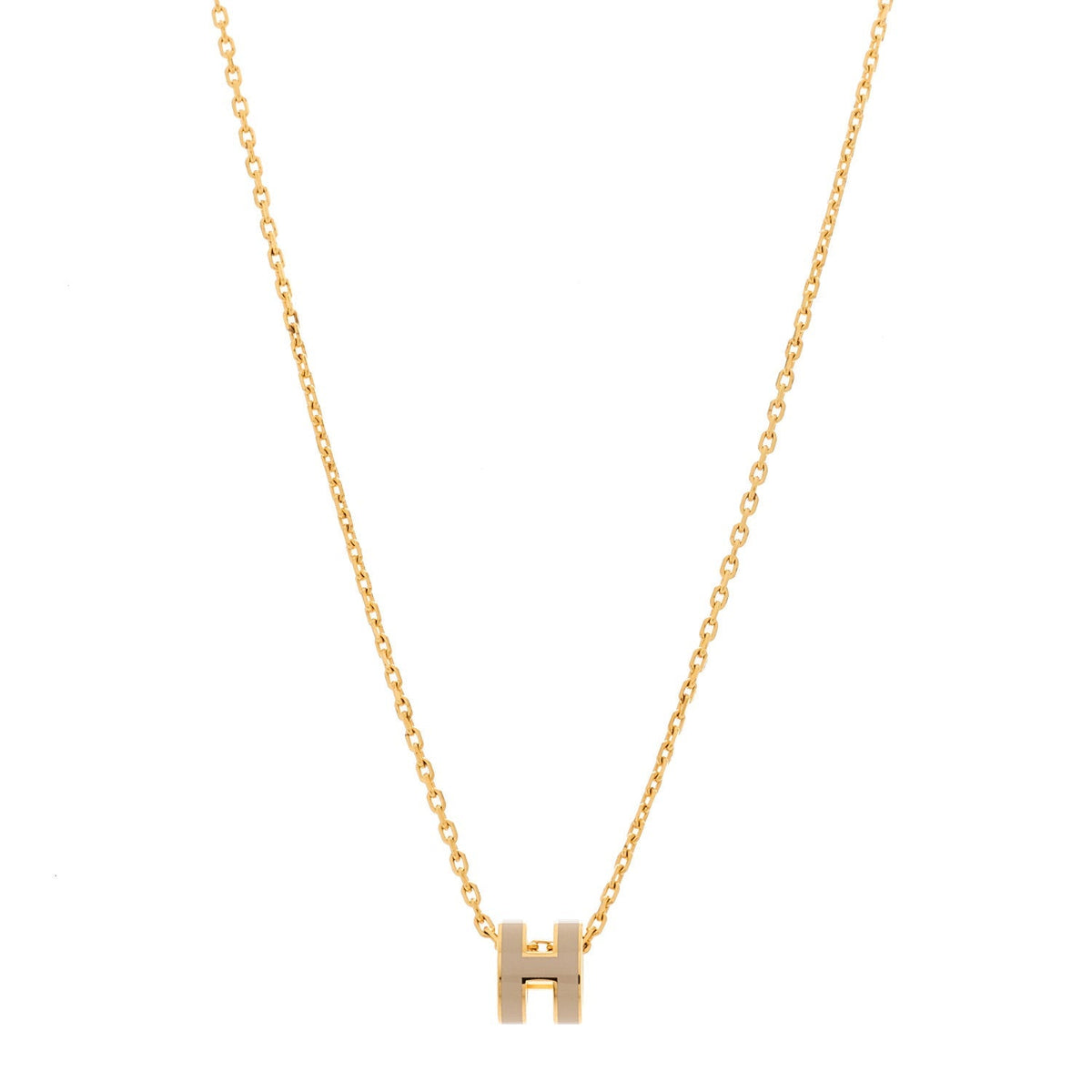 Hermes Lacquered Gold Mini Pop H Pendant Necklace Marron Glace