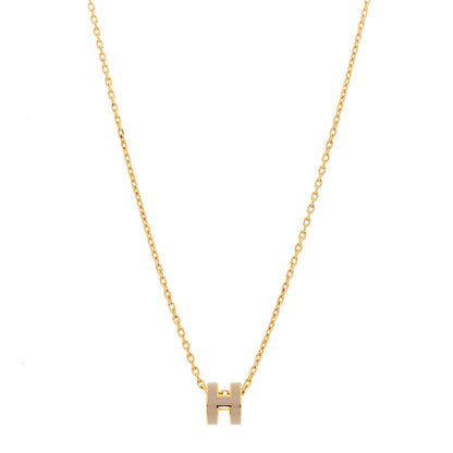 Hermes Lacquered Gold Mini Pop H Pendant Necklace Marron Glace
