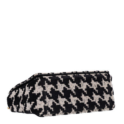 Christian Dior Canvas Macro Houndstooth Medium Caro Bag Black White