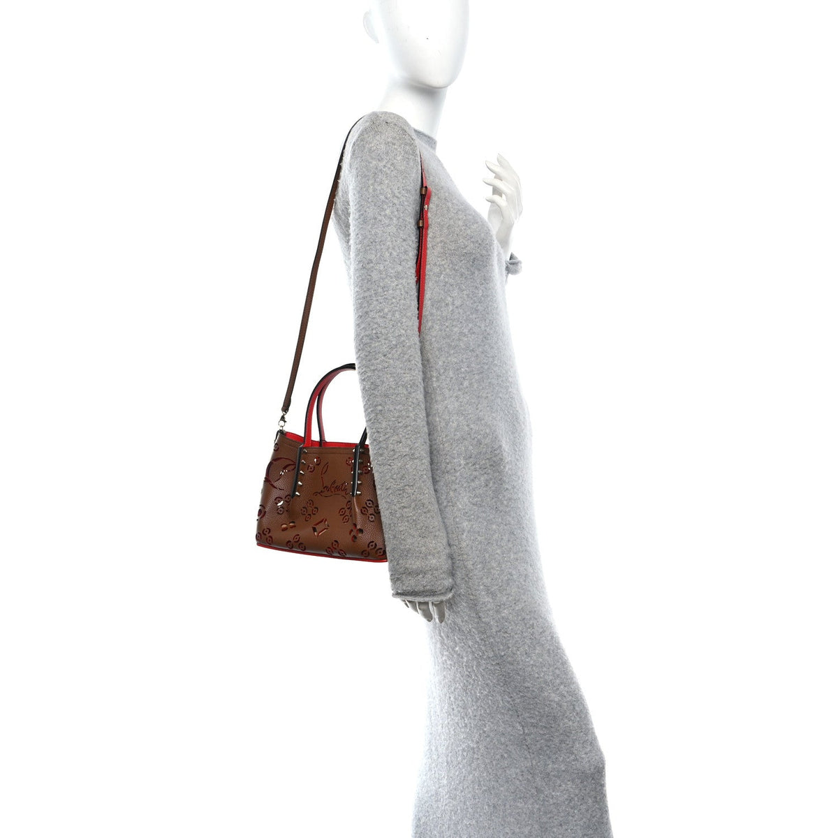 Christian Louboutin Calfskin Mini Cabarock Spikes Tote Biscotto