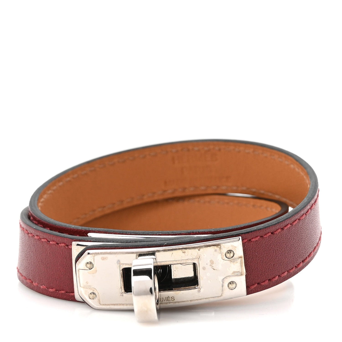 Hermes Swift Leather Palladium Kelly Double Tour Bracelet S Rouge H