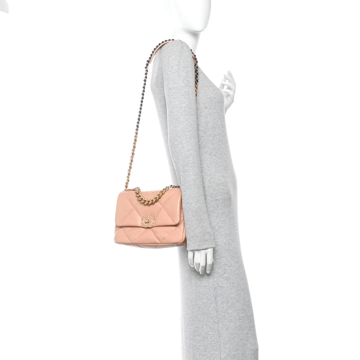 Chanel Lambskin Quilted Medium Chanel 19 Flap Beige