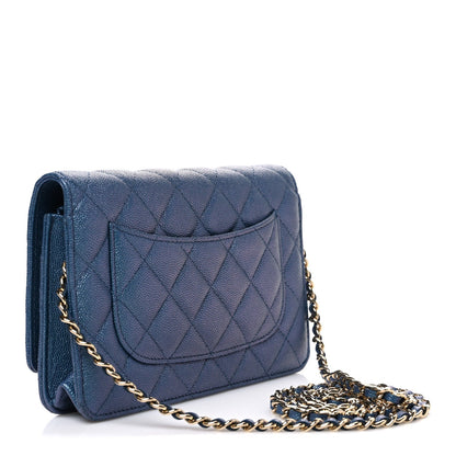 Chanel Iridescent Caviar Quilted Wallet on Chain Dark Blue