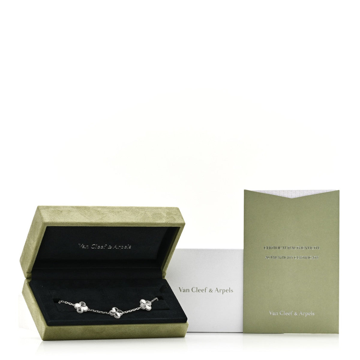 Van Cleef & Arpels 18K White Gold 5 Motifs Guilloche Vintage Alhambra Bracelet