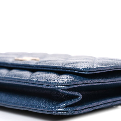 Chanel Iridescent Caviar Quilted Wallet on Chain Dark Blue