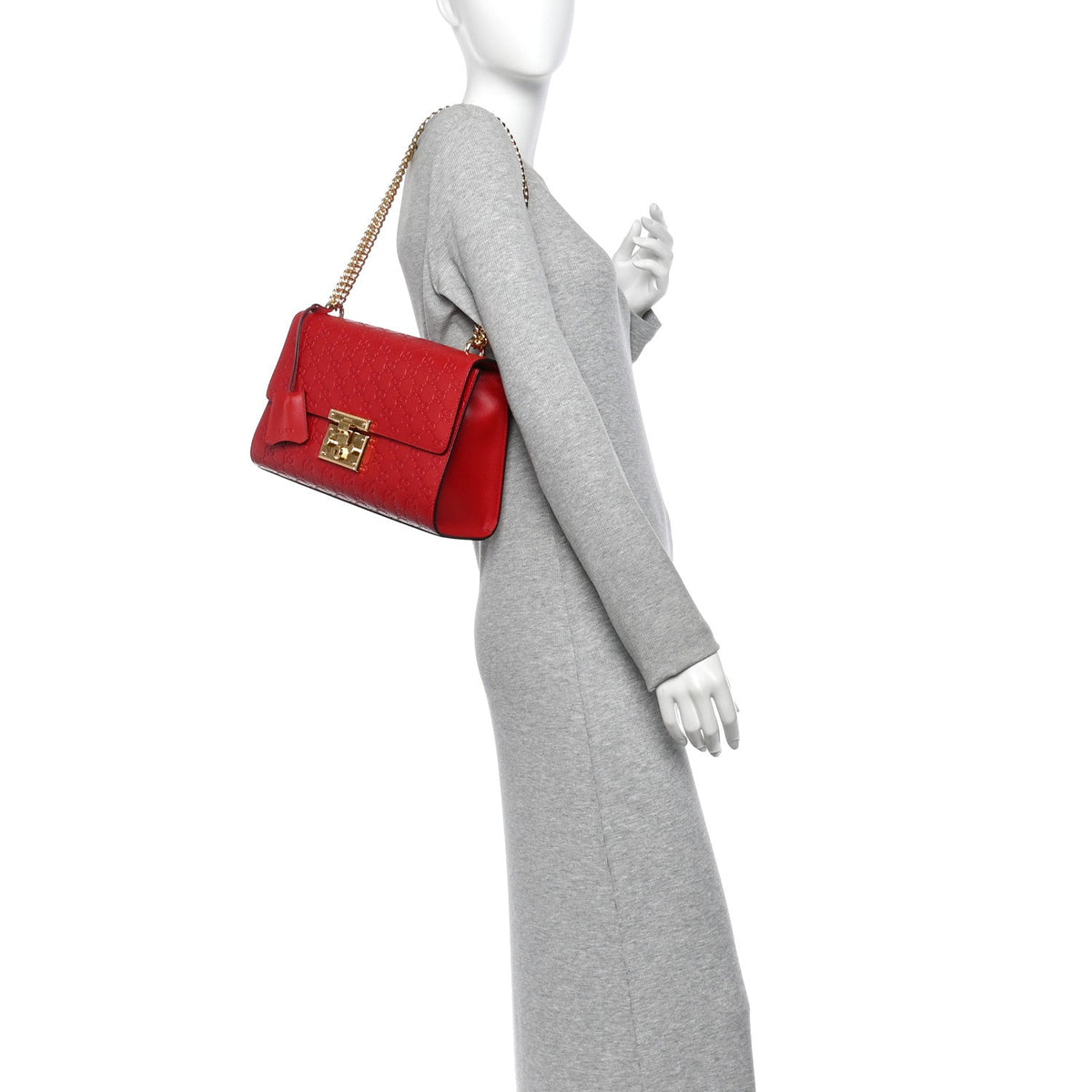 Gucci Guccissima Medium Padlock Shoulder Bag Hibiscus Red 1980302
