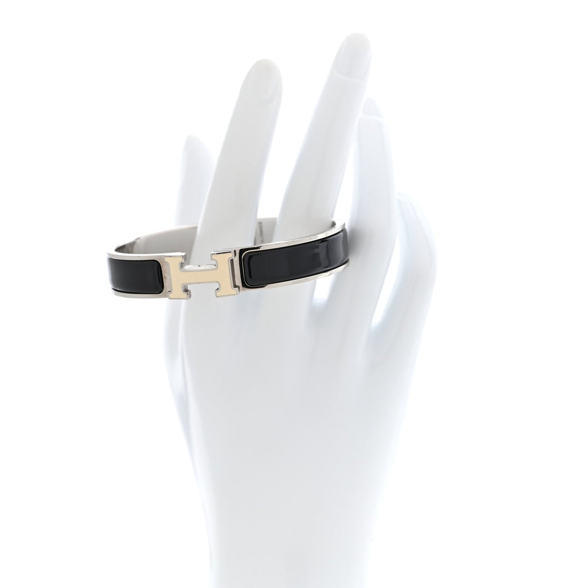 Hermes Enamel Narrow Clic Clac H Bracelet GM Black White