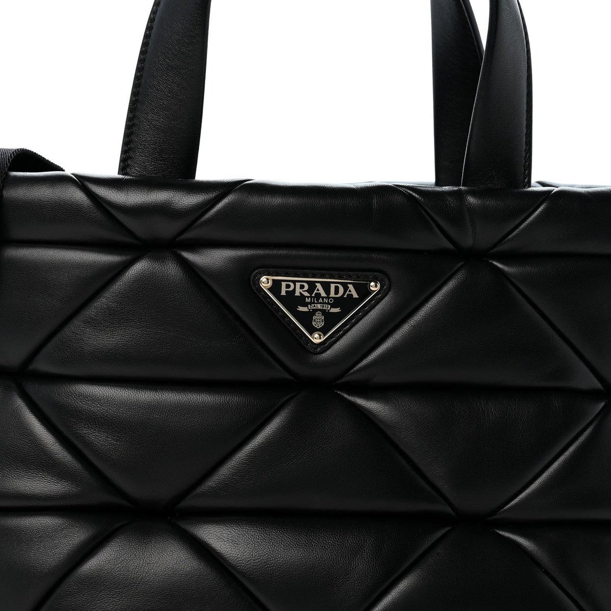 Prada Nappa Triangle Quilted Double Handled Zip Pocket Tote Black