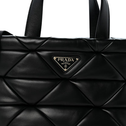 Prada Nappa Triangle Quilted Double Handled Zip Pocket Tote Black