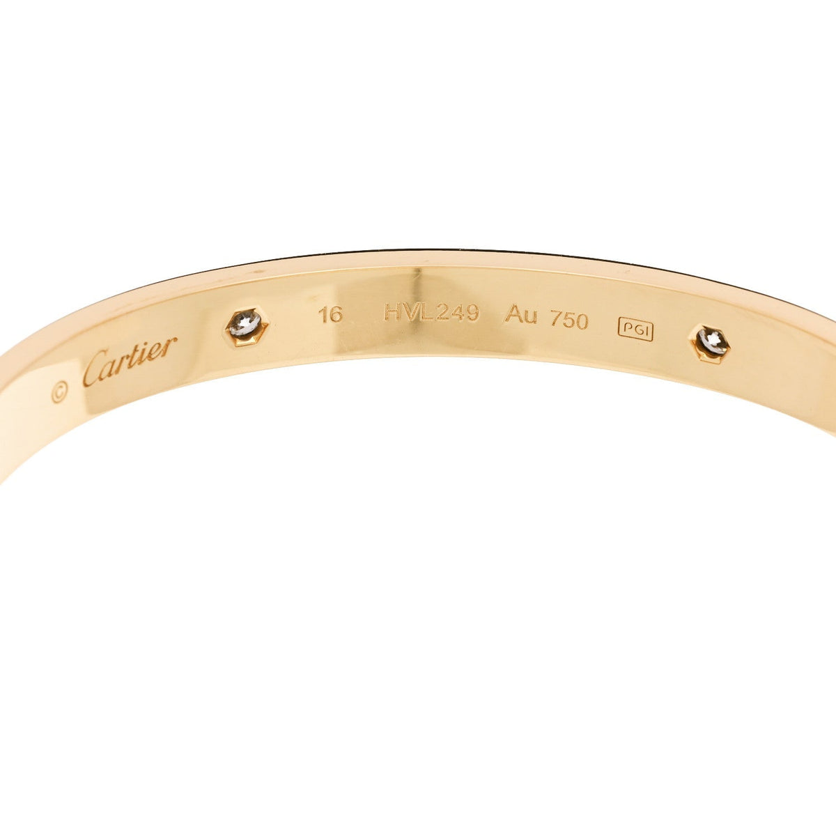 Cartier 18K Yellow Gold 4 Diamond LOVE Bracelet 16