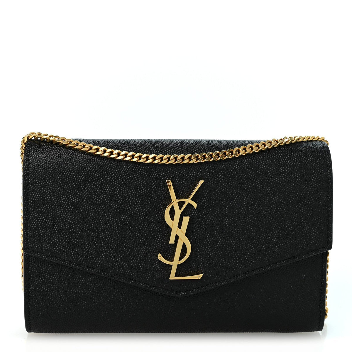 Saint Laurent Grain de Poudre Uptown Chain Wallet Black