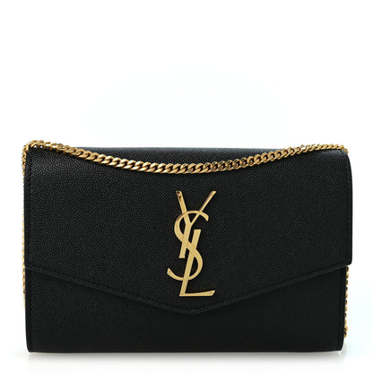 Saint Laurent Grain de Poudre Uptown Chain Wallet Black