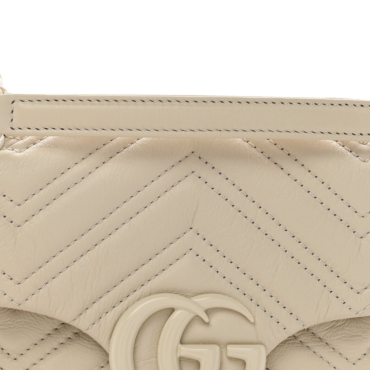 Gucci Calfskin Monochrome Small GG Marmont Shoulder Bag Ivory