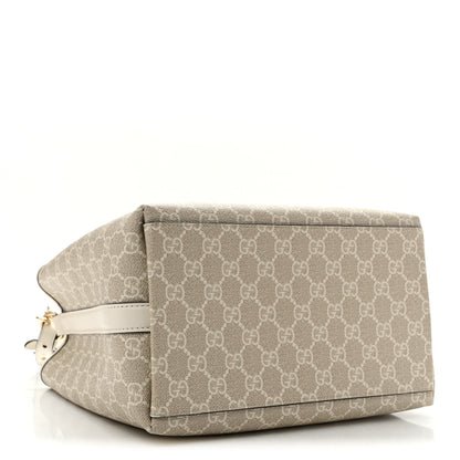 Gucci GG Supreme Monogram Medium Emblem Bucket Bag Beige White