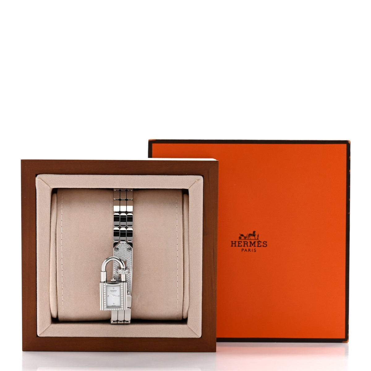 Hermes Stainless Steel Diamond Pave 16mm Kelly Watch 1937817