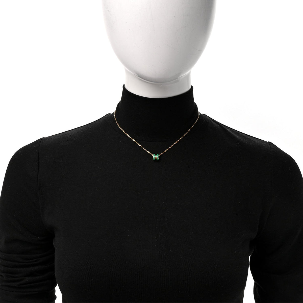 Hermès Rose Gold Lacquered Malachite Mini Pop H Pendant Necklace