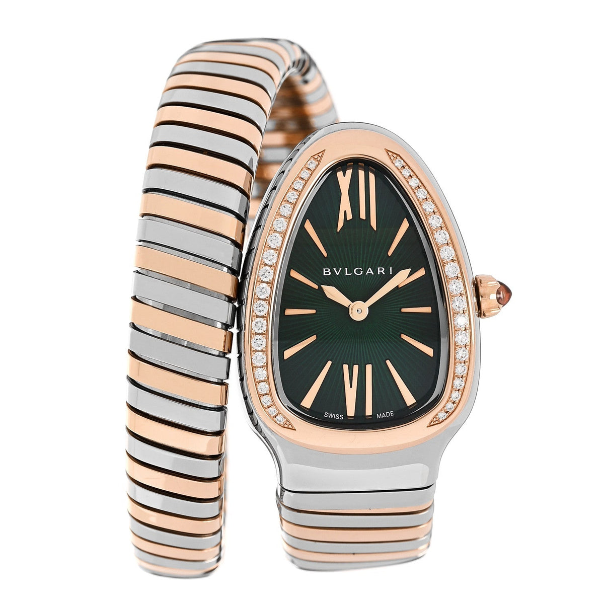 Bulgari Stainless Steel 18K Rose Gold Diamond 35mm Serpenti Tubogas Watch Green