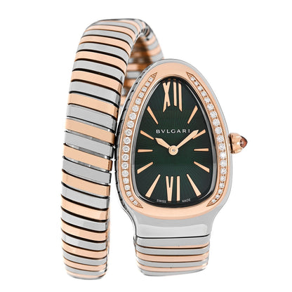 Bulgari Stainless Steel 18K Rose Gold Diamond 35mm Serpenti Tubogas Watch Green