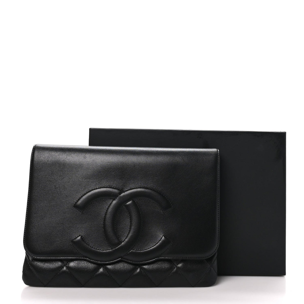 Chanel Goatskin Quilted Timeless CC Clutch Black