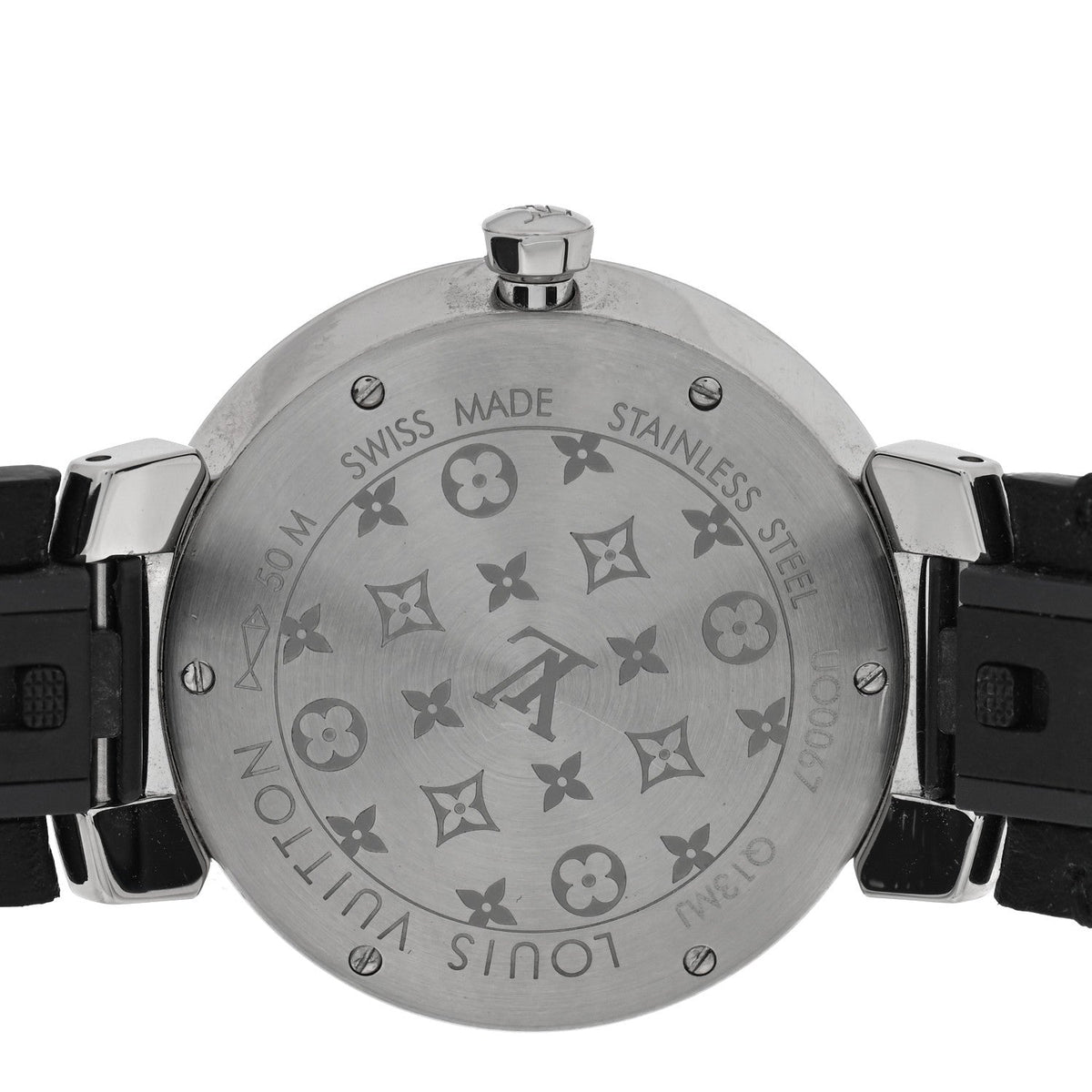 Louis Vuitton Stainless Steel Epi Diamond 33mm Tambour Slim Quartz Watch Black