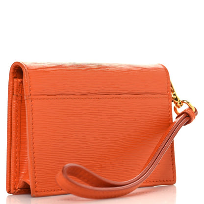 Prada Vitello Move Metal Wristlet Card Holder Papaya