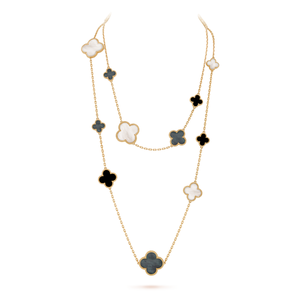 18K Gold Mother-of-Pearl Onyx Van Cleef & Arpels Magic Alhambra Long Necklace