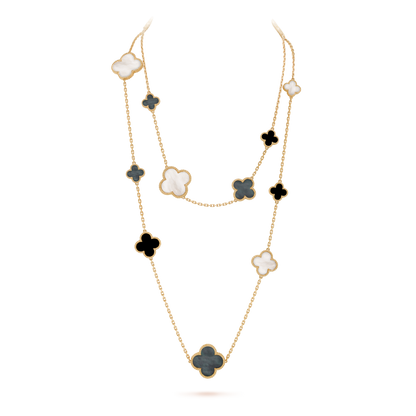 18K Gold Mother-of-Pearl Onyx Van Cleef & Arpels Magic Alhambra Long Necklace