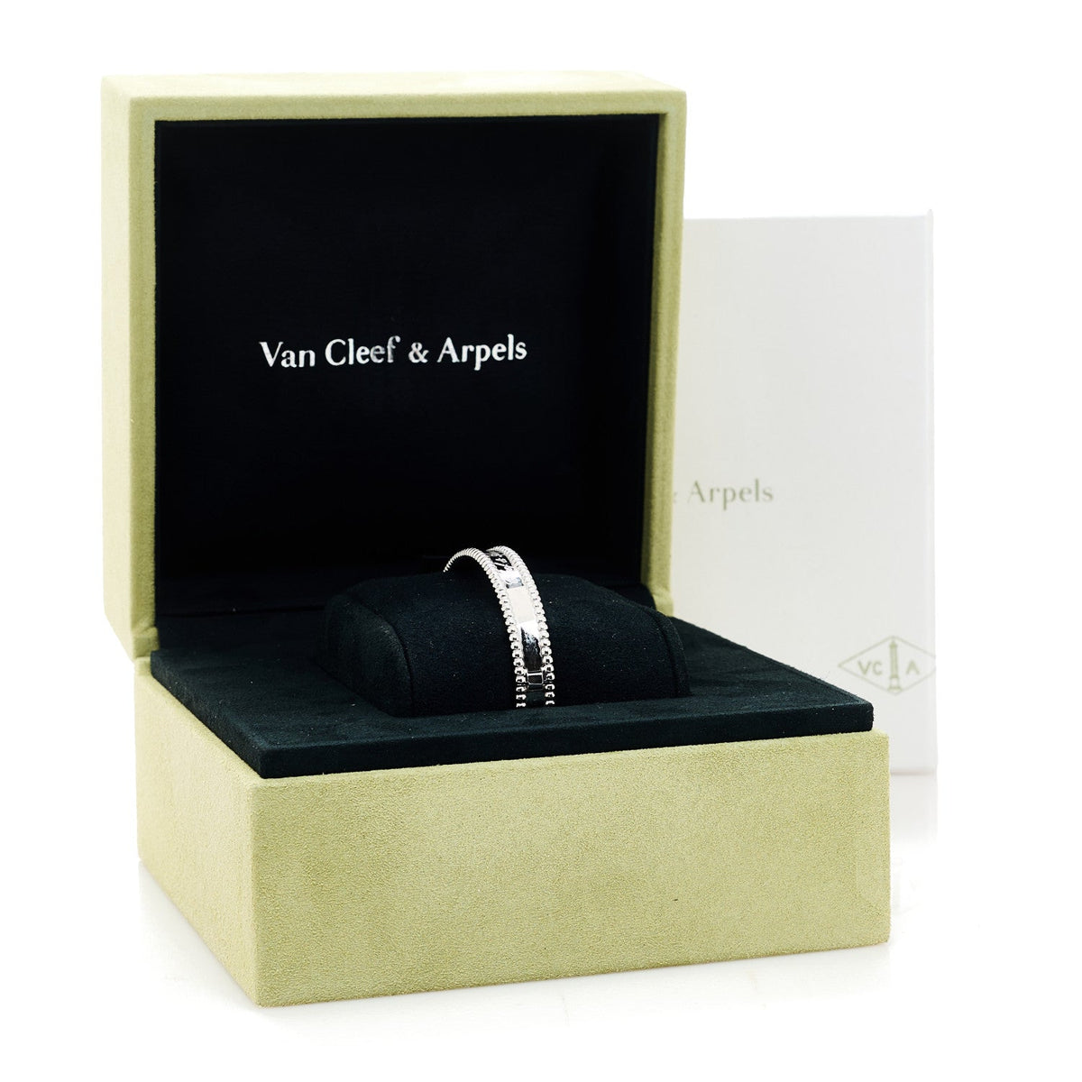 Van Cleef & Arpels 18K White Gold Perlee Signature Bangle Bracelet S