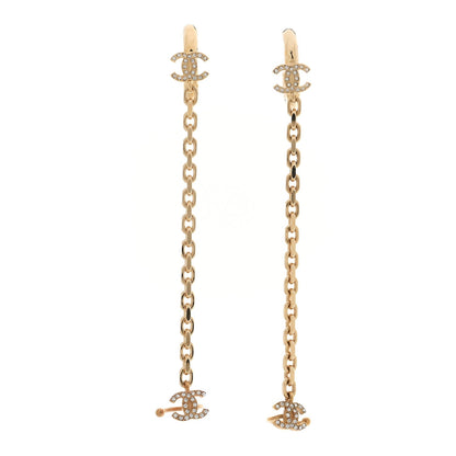 Chanel Crystal Chain CC Climber Earrings Gold