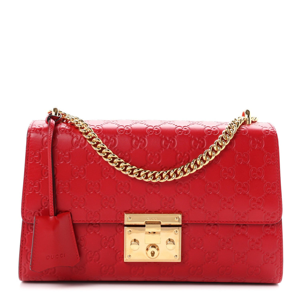 Gucci Guccissima Medium Padlock Shoulder Bag Hibiscus Red 1980302