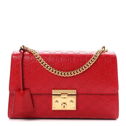 Gucci Guccissima Medium Padlock Shoulder Bag Hibiscus Red 1980302