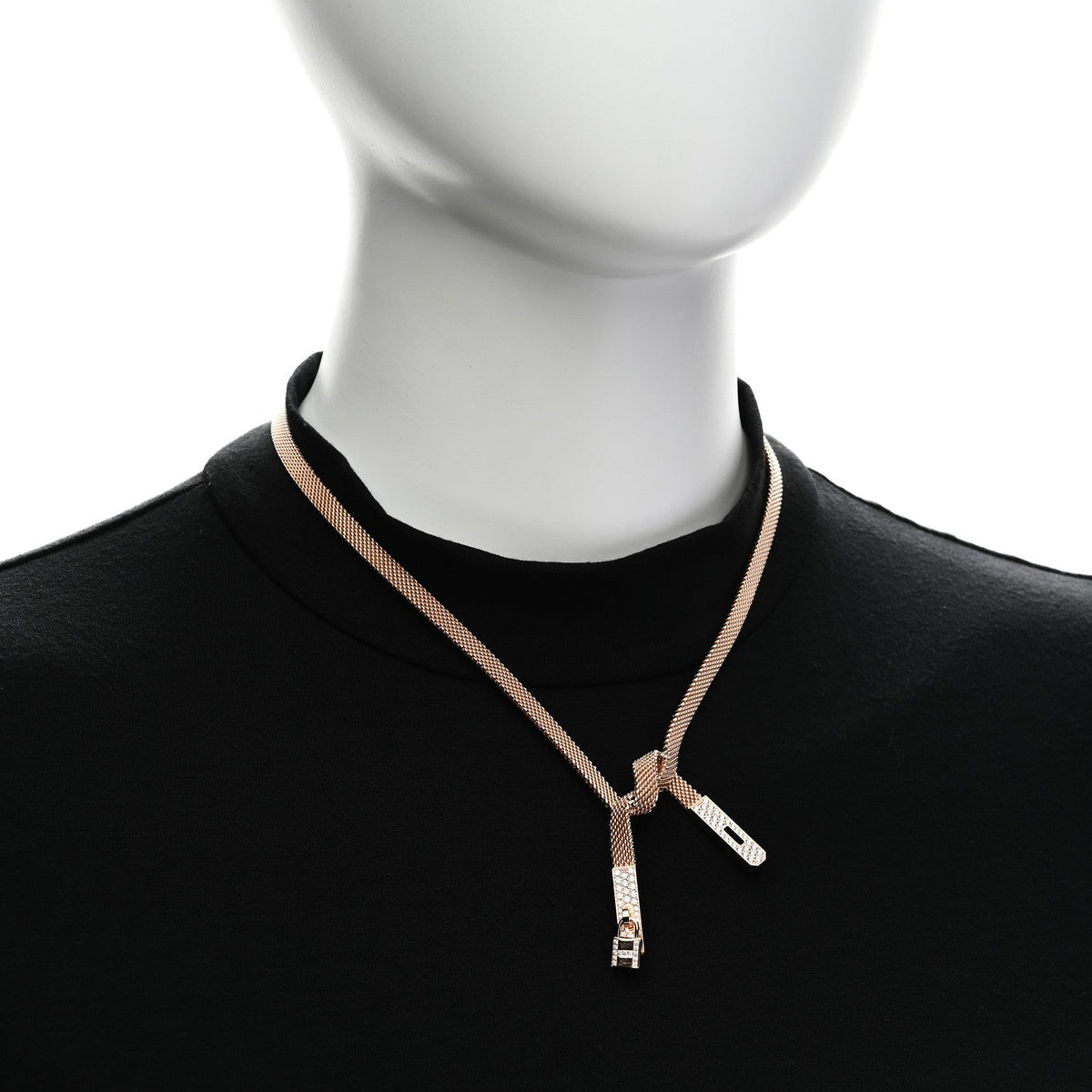 Hermes 18K Rose Gold Diamond Kelly Gavroche Necklace SH