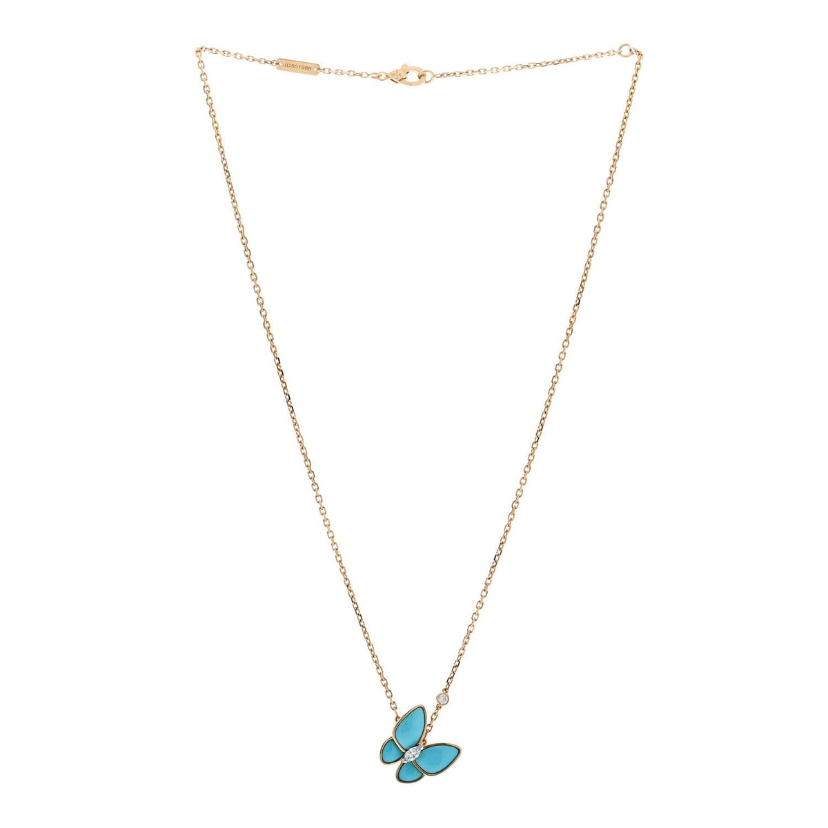 Van Cleef & Arpels 18K Yellow Gold Diamond Turquoise Two Butterfly Pendant Necklace