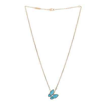 Van Cleef & Arpels 18K Yellow Gold Diamond Turquoise Two Butterfly Pendant Necklace