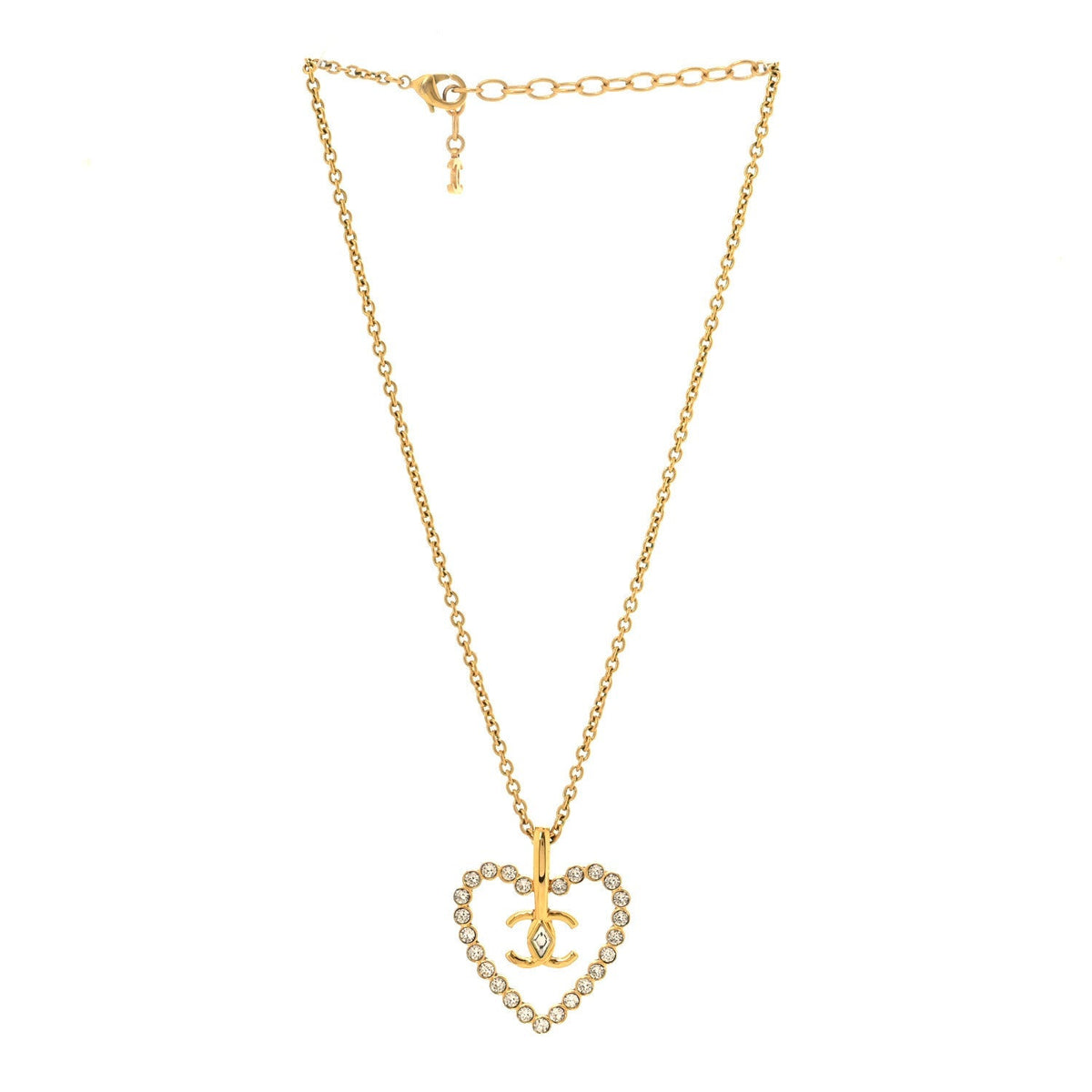 Chanel Crystal CC Heart Necklace Gold