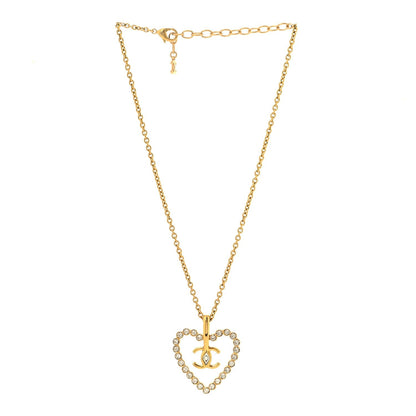 Chanel Crystal CC Heart Necklace Gold