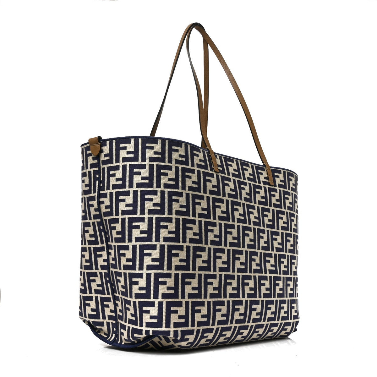 Fendi Pequin Vitello Reversible Large Shopping Tote Midnight Blue