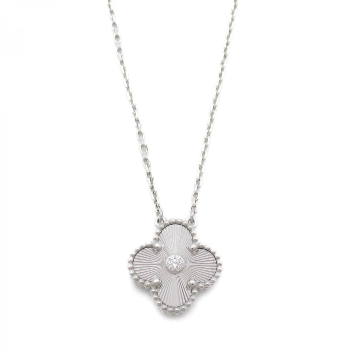 VCA 18K White Gold Diamond Guilloché Holiday Pendant Necklace