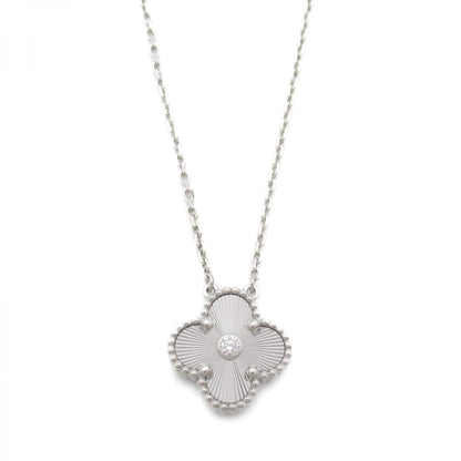 VCA 18K White Gold Diamond Guilloché Holiday Pendant Necklace