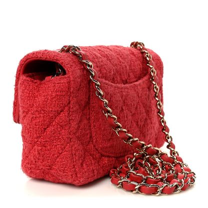 Chanel Tweed Quilted Mini Rectangular Flap Red