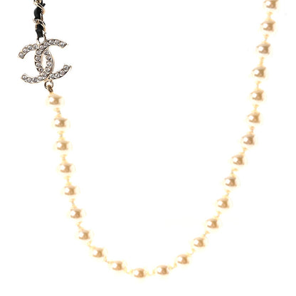 Chanel Lambskin Pearl Crystal CC Short Necklace Gold White Black