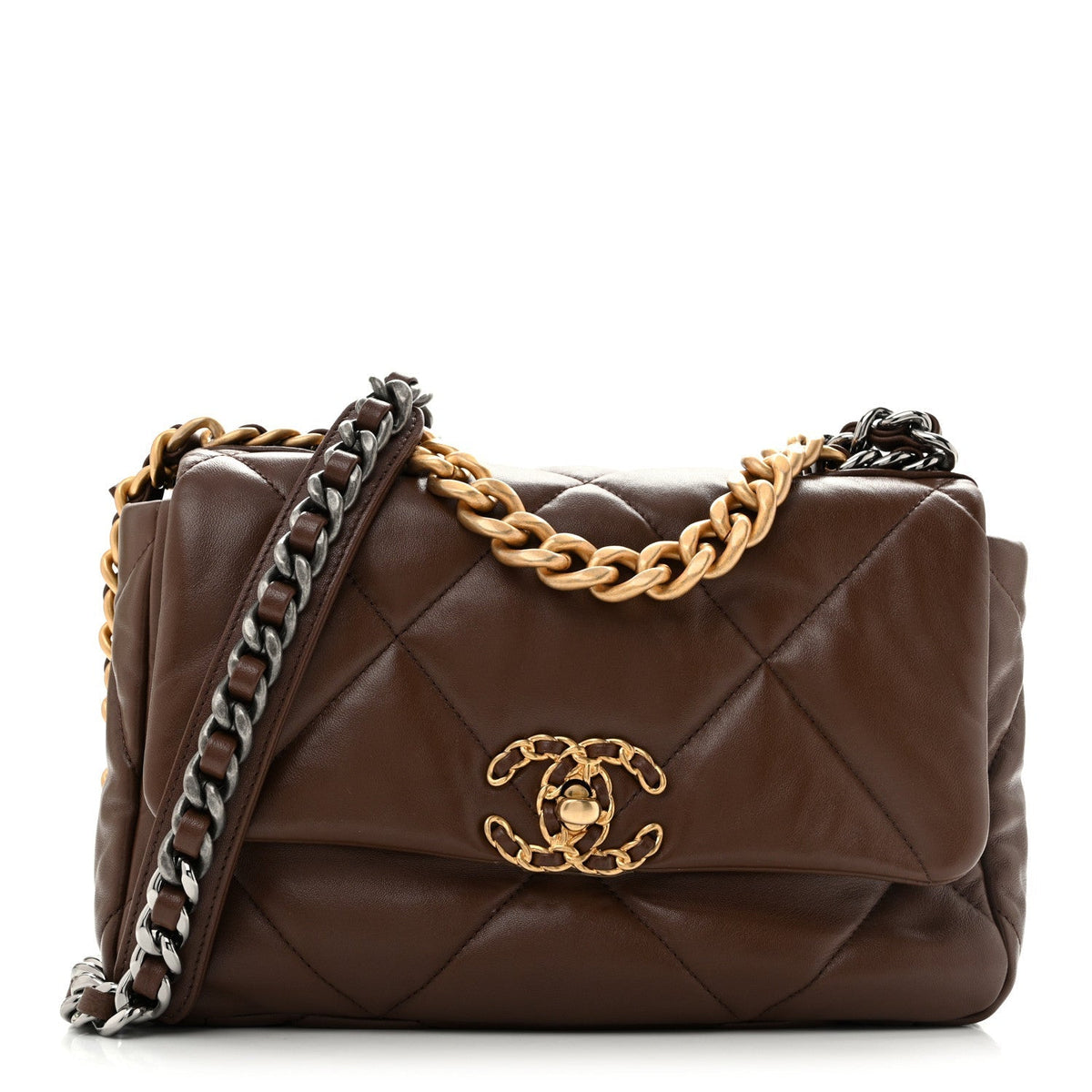 Chanel Lambskin Quilted Medium 19 Flap Dark Brown