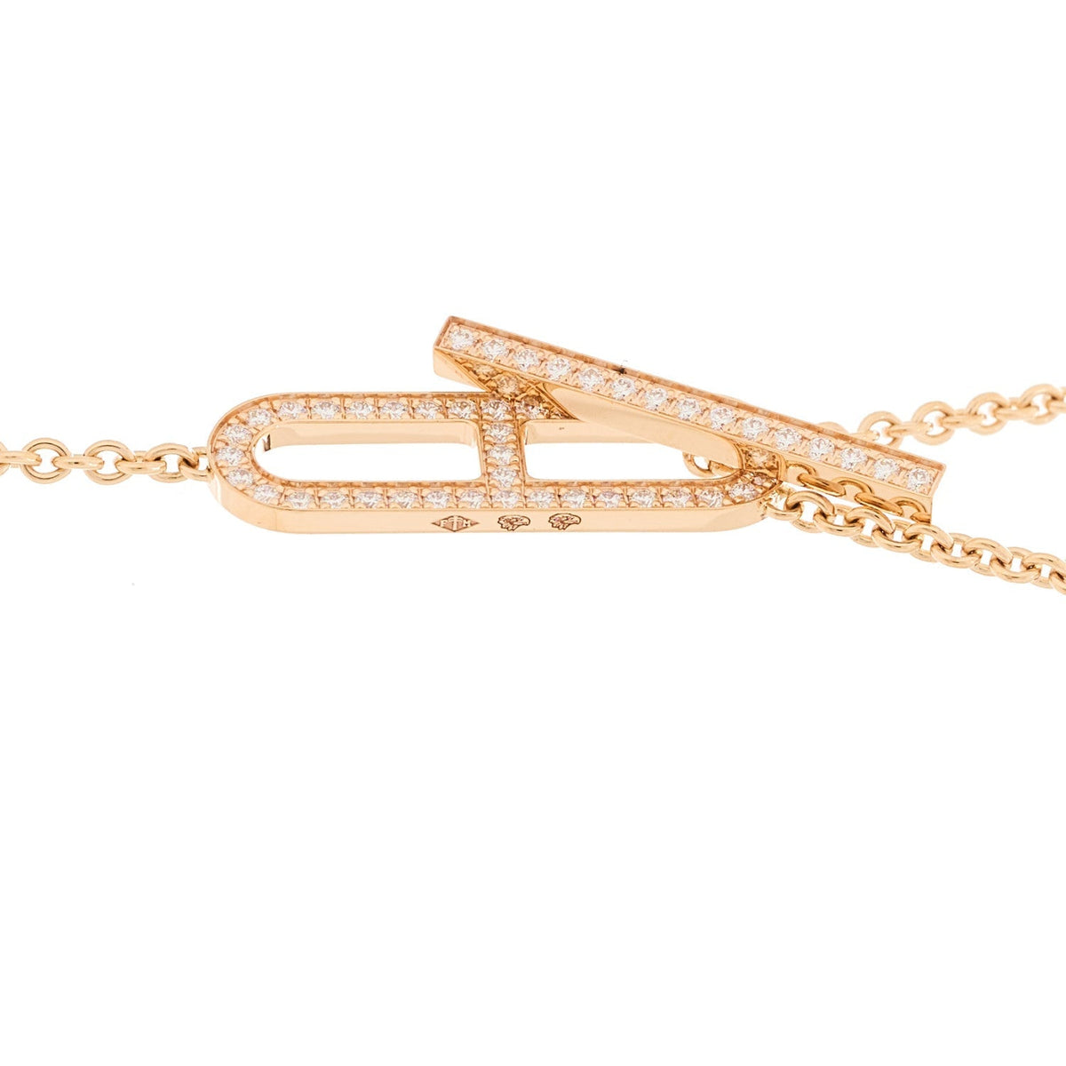 Hermes 18K Rose Gold Diamond PM Ever Chaine D'Ancre Necklace ST
